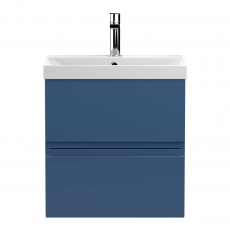 Hudson Reed Urban Wall Hung 2-Drawer Vanity Unit with Basin 3 Satin Blue - 500mm Wide