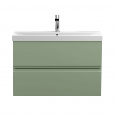 Hudson Reed Urban Wall Hung 2-Drawer Vanity Unit with Basin 3 Satin Green - 800mm Wide