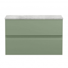 Hudson Reed Urban Wall Hung 2-Drawer Vanity Unit with Bellato Grey Worktop 800mm Wide - Satin Green