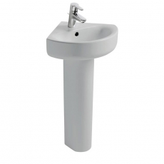 Ideal Standard Concept Arc Corner Basin and Full Pedestal 450mm Wide 1 Tap Hole