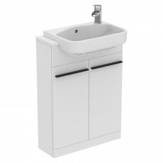 Ideal Standard I.Life S Floor Standing 2-Door Compact Vanity Unit with Basin and Matt Black Handle 600mm - Matt White