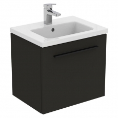 Ideal Standard I.Life S Compact Wall Hung 1-Drawer Vanity Unit with Basin and Matt Black Handle 500mm Wide - Matt Carbon Grey