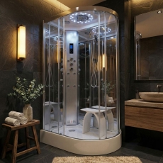 Insignia Platinum Offset Quadrant Steam Shower Cabin 1200mm x 800mm LH - Chrome Frame