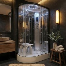 Insignia Platinum Offset Quadrant Steam Shower Cabin 1200mm x 800mm RH - Black Frame