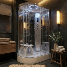 Insignia Platinum Offset Quadrant Steam Shower Cabin 1200mm x 800mm RH - Chrome Frame