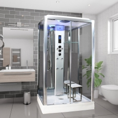 Insignia Premium Rectangular Steam Shower Cabin 1150mm x 850mm - Chrome Frame