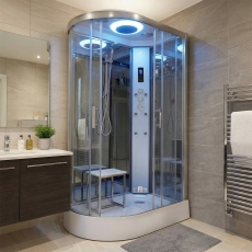 Insignia Premium Offset Quadrant Steam Shower Cabin 1100mm x 700mm RH - Chrome Frame