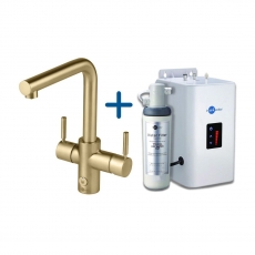 InSinkErator 4N1 L Shape Kitchen Sink Mixer Tap with Neo Tank and Filter - Brushed Gold