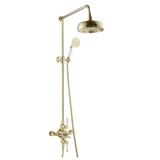 JTP Grosvenor Exposed Thermostatic Shower Mixer with Fixed Shower Head and Shower Kit - Brushed Brass