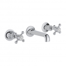 JTP Grosvenor 3-Hole Wall Mounted Basin Mixer Tap Cross Handle - Chrome