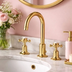 JTP Grosvenor 3-Hole Basin Mixer Tap Cross Handle - Polished Gold