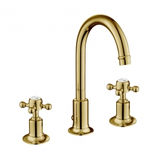JTP Grosvenor 3-Hole Basin Mixer Tap Cross Handle - Polished Gold