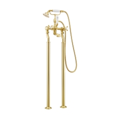 JTP Grosvenor Cross Freestanding Bath Shower Mixer Tap with Kit - Brushed Brass