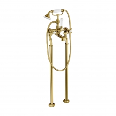 JTP Grosvenor Cross Freestanding Bath Shower Mixer Tap with Kit - Polished Gold
