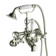 JTP Grosvenor Cross Wall Mounted Bath Shower Mixer Tap with Shower Kit - Nickel