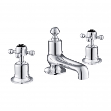 JTP Grosvenor 3-Hole Deck Mounted Bath Filler Tap Cross Handle - Chrome/Black