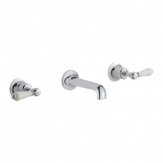 JTP Grosvenor 3-Hole Wall Mounted Basin Mixer Tap Lever Handle - Chrome/White