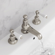 JTP Grosvenor 3-Hole Deck Mounted Basin Mixer Tap Lever Handle - Nickel