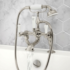 JTP Grosvenor Pillar Mounted Bath Shower Mixer Tap Lever Handle with Kit - Nickel