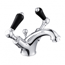 JTP Grosvenor Basin Mixer Tap with Pop Up Waste Lever Handle - Chrome/Black