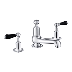 JTP Grosvenor 3-Hole Deck Mounted Basin Mixer Tap Lever Handle - Chrome/Black