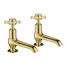 JTP Grosvenor Long Nose Basin Taps Pair Pinch Handle - Polished Gold
