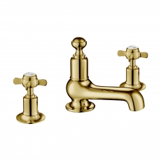 JTP Grosvenor 3-Hole Deck Mounted Basin Mixer Tap Pinch Handle - Polished Gold