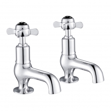 JTP Grosvenor Cloakroom Basin Taps Pair with pop-up waste Pinch Handle - Chrome/Black