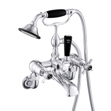 JTP Grosvenor Pinch Wall Mounted Bath Shower Mixer Tap with Shower Kit - Chrome/Black