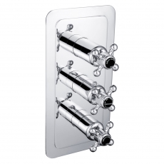 JTP Grosvenor Cross Vertical Thermostatic Concealed 2 Outlets Shower Valve Triple Handle - Chrome/Black