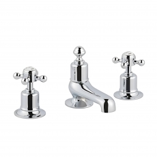 JTP Grosvenor 3-Hole Deck Mounted Basin Mixer Tap Cross Handle - Chrome