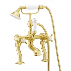 JTP Grosvenor Pillar Mounted Bath Shower Mixer Tap Cross Handle with Kit - Brushed Brass