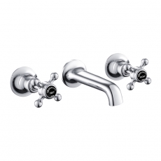 JTP Grosvenor 3-Hole Wall Mounted Basin Mixer Tap Cross Handle - Chrome/Black