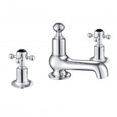 JTP Grosvenor 3-Hole Deck Mounted Basin Mixer Tap Cross Handle - Chrome/Black