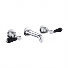 JTP Grosvenor 3-Hole Wall Mounted Basin Mixer Tap Lever Handle - Chrome/Black