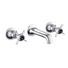 JTP Grosvenor 3-Hole Wall Mounted Basin Mixer Tap Pinch Handle - Chrome/Black