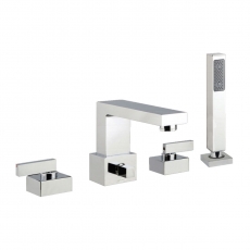 JTP Idea 4-Hole Pillar Mounted Bath Shower Mixer Tap with Diverter and Extractable Handset - Chrome