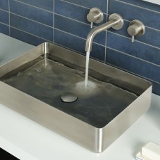 JTP Inox 3-Hole Wall Mounted Basin Mixer Tap - Matt Stainless Steel