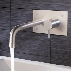JTP Inox 2-Hole Wall Mounted Basin Mixer Tap with Backplate - Matt Stainless Steel