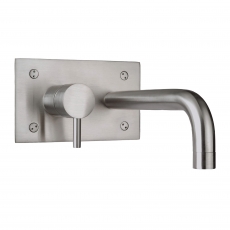 JTP Inox 2-Hole Wall Mounted Basin Mixer Tap with Backplate - Matt Stainless Steel