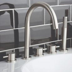 JTP Inox 5-Hole Bath Shower Mixer Tap with Diverter and Extractable Handset - Matt Stainless Steel