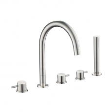 JTP Inox 5-Hole Bath Shower Mixer Tap with Diverter and Extractable Handset - Stainless Steel