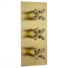 JTP Solex Vertical Thermostatic Concealed 2 Outlet Shower Valve Triple Handle - Brushed Brass