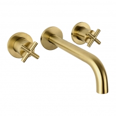 JTP Solex 3-Hole Basin Mixer Tap Wall Mounted - Brushed Brass