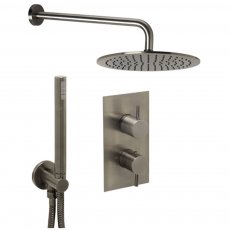 JTP Vos Thermostatic Dual Concealed Mixer Shower with Shower Handset + Fixed Head - Brushed Black