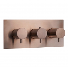 JTP Vos Horizontal Thermostatic Concealed 2 Outlets Shower Valve Triple Handle - Brushed Bronze