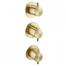 JTP Vos Modular Vertical Thermostatic Concealed 2 Outlet Shower Valve Triple Handle - Brushed Brass