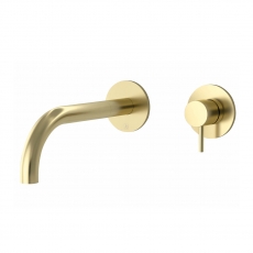 JTP Vos 2-Hole Wall Mounted Basin Mixer Tap 150mm Spout Reach - Brushed Brass