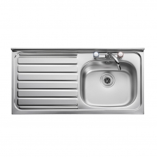 Leisure Contract 1.0 Bowl Stainless Steel Kitchen Sink with LH Drainer & Waste Kit 1000mm L x 500mm W - Satin
