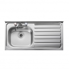 Leisure Contract 1.0 Bowl Stainless Steel Kitchen Sink with RH Drainer & Waste Kit 1000mm L x 500mm W - Satin